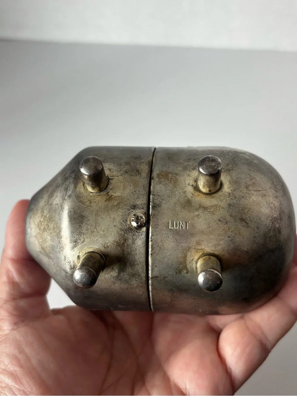 Vintage Silver Plated Lunt Piggy Bank 5”
